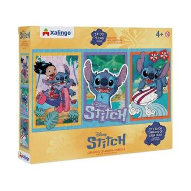 Imagem de Kit com 3 Quebra Cabeça Lilo e Stitch 300 Peças Xalingo 3 Cenas Stitch