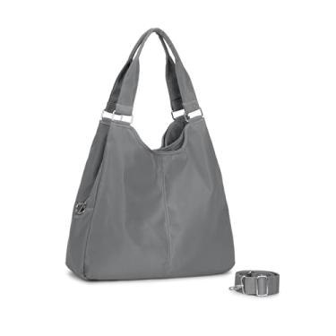 Imagem de Bolsa Nylon Feminina para Faculdade, Trabalho, Academia e Uso Diário - Bolsa Universitária Lateral de Ombro Impermeável Dia a Dia Casual (Cinza, Grande)