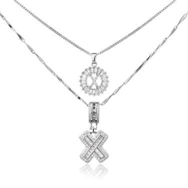 Imagem de MINDEKA Pacote com 2 colares femininos com inicial de zircônia cúbica banhada a ouro 14K, joias delicadas com inicial inicial para mulheres, colar com pingente de alfabeto A-Z personalizado, 18"+2