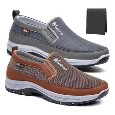 Imagem de Kit 2 Pares Tenis Mocassim Masculino Ortopedico + Carteira (Cinza/Castanho, BR, Adulto, Numérico, 40)