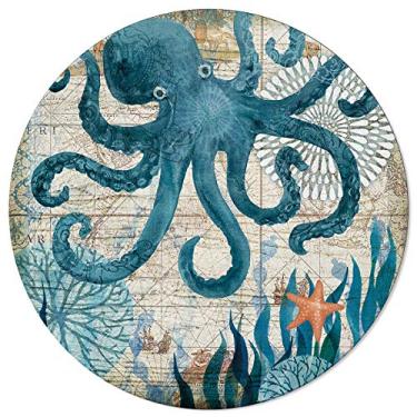 Imagem de Tapete redondo em aquarela de polvo do mar, Kraken, 1,2 m, coleção de animais do oceano, tapete circular (antiderrapante), tapetes para crianças, sala de estar, quarto, ambientes internos e externos