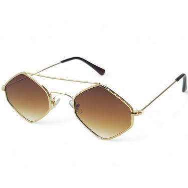Imagem de Óculos de Sol Losango Solon Dourado Metalica Degrade Polarizada Espelhada Com Proteção Uv400 Moda Casual Hype Verão + Case + Flanela + Limpa Lentes 25ml