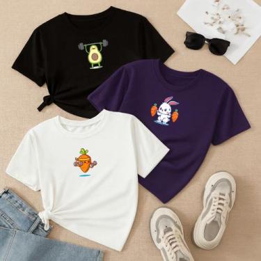 Imagem de Kit com 3 Camisetas Femininas Estampa Animais Fitness Academia Gym Mus