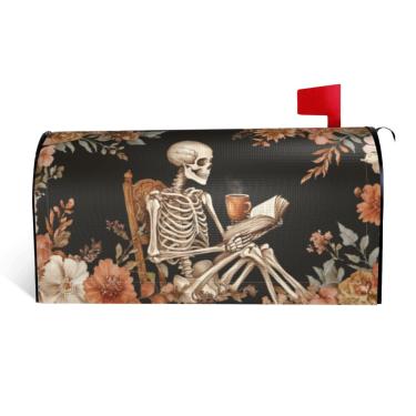 Imagem de DADABULIU Capas de caixa de correio livro de flores de caveira boho carta magnética caixa postal capa tamanho padrão 53 x 45 cm jardim quintal casa decorativa