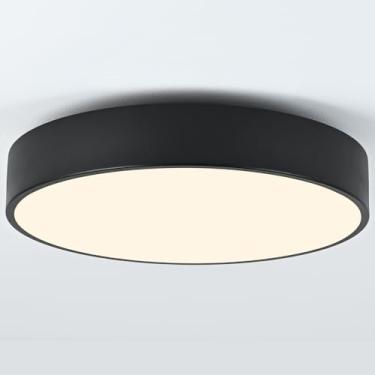Imagem de erpymi Luminária de teto preta moderna, luminária de teto redonda com 3 luzes, lâmpada de teto minimalista luminária de acrílico para quarto, lavanderia, banheiro, corredor (15,8 polegadas)
