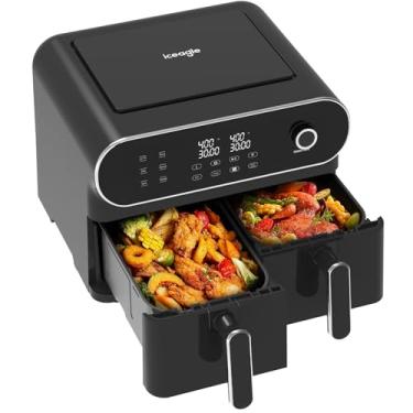 Imagem de iceagle Fritadeira a ar dupla de 11 litros - Airfryer 6 em 1 com 2 cestos de fritura, botão de controle preciso | Sincronize e duas funções de cozimento para fritar, assar, grelhar, reaquecer e