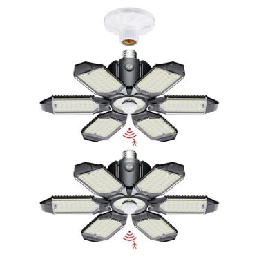 Imagem de Craftersmark Sensor de movimento de luz de garagem LED - Luzes de teto deformáveis de 200 W, luzes de loja 20000LM ativadas por movimento, luz com sensor de movimento interno para garagem, oficina