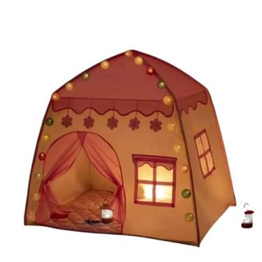Imagem de Tenda Infantil Decorativa com Luzes LED, Design de Casa com Flores, Rosa e Bege, para Quarto de Criança