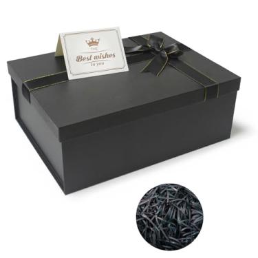 Imagem de Eerbaier Caixa de presente preta com tampa – Caixa de presente de 28,7 x 20,8 x 10,4 cm, caixa de presente grande para presente, caixa de embrulho com papel de ráfia e cartão comemorativo