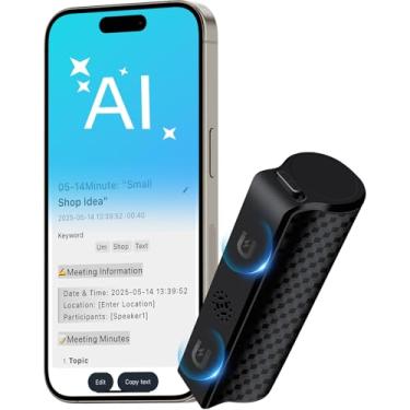 Imagem de Gravador de voz magnético AI de 128 g, gravador de áudio inteligente com resumo GPT-5, gravação contínua de 1 mês, cancelamento de ruído, dispositivo de gravação portátil magnético para palestras
