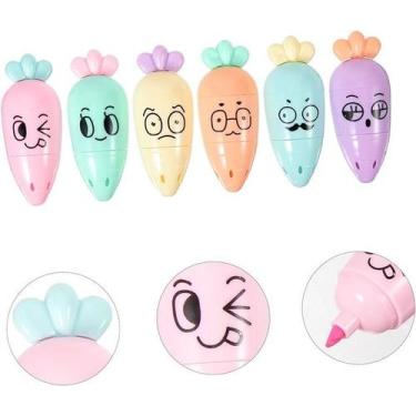 Imagem de Kit Mini Caneta Marca Texto Modelo Cenoura 6 Cores!!! - SOU MAIS PREÇO