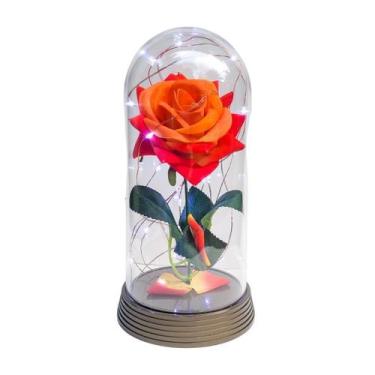 Imagem de Luminária A Rosa Encantada Laranja 20 Cm Base Ouro Frio - Amor Lindo