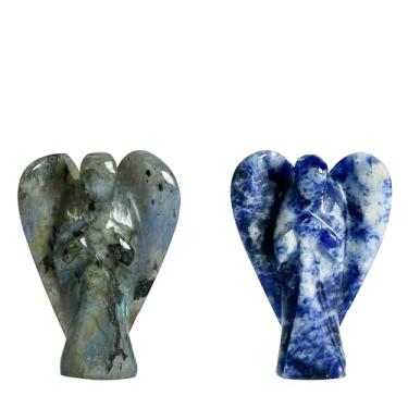 Imagem de Gangesindia Anjo de cristal natural labradorita e sodalita – estatueta de anjo da guarda de bolso esculpida à mão (3,8 cm) – Presente divino espiritual para proteção, cura e energia positiva