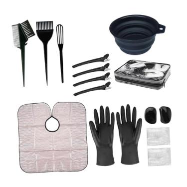 Imagem de oshhni Kit de tintura de cabelo, ferramentas, tintura de cabelo, acessórios portáteis com luvas, escova e tigela, kit de de cabelo para salão de mechas, Preto