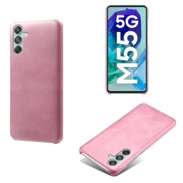 Imagem de Capa para Samsung Galaxy M55,Proteção contra quedas,Casca de volta de cor sólida simples,Design de couro de imitação de plástico-Pink