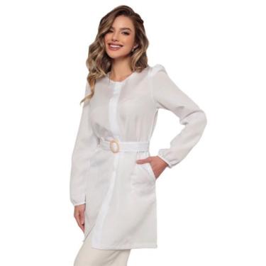 Imagem de Jaleco Feminino Manga Longa Acinturado Oxford Estela Branco - gardenia