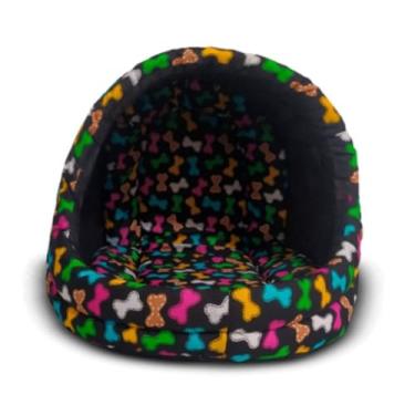 Imagem de Cama para Cachorro Iglu Caminha de Cachorro Cama Pet Cão e Gato - Toca Pet Tunel Almofada Pet (PRETO,MÉDIO)