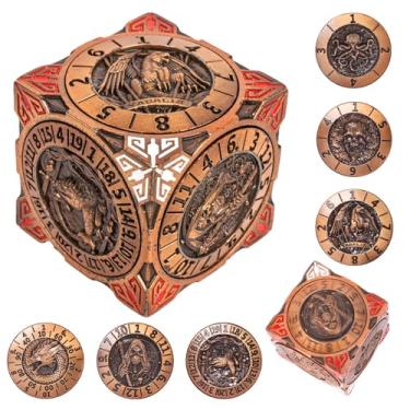 Imagem de DND Spinner Dice - 7-in-1 Metal Dice Set with 3D Relief Dragon Design | Unique Spinner Design for Dungeons & Dragons | Fantasy RPG Polyhedral Dice Set for D&D Players & DM (Ancient Gold Copper)