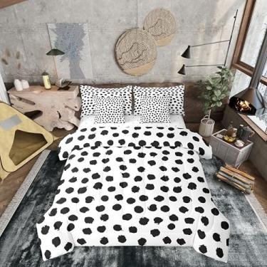 Imagem de Erosebridal Jogo de cama casal de bolinhas com pinceladas, boêmio, para adolescentes, homens, mulheres, casa de fazenda, geométrico, preto e branco, cama leve em uma bolsa, 7 peças