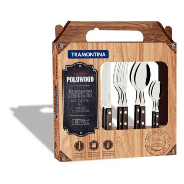 Imagem de Faqueiro Tramontina Aço Inox Polywood Castanho 24 Peças