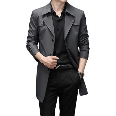 Imagem de Moda masculina longo trench coat masculino primavera e outono negócios casual trench coat cor sólida único, cinza escuro, l
