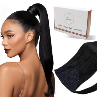 Imagem de Hetto Extensão de rabo de cavalo cabelo humano rabo de cavalo preto extensão de cabelo natural rabo de cavalo para mulheres negras 40.6 cm 80G