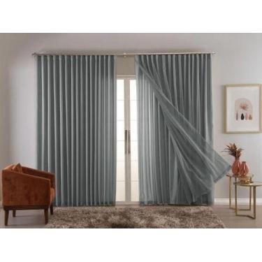 Imagem de Cortina Trilho Suiço Forro com Voil Cinza 6.00 x 2.60 - Bella Moda