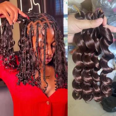 Imagem de Goddess Bob Braiding French Loose Curl Crochet Hair 30.5 cm comprimento 3 pacotes 240 gramas curto boho encaracolado caixa tranças sem nós tranças crochê extensões de cabelo (33#)
