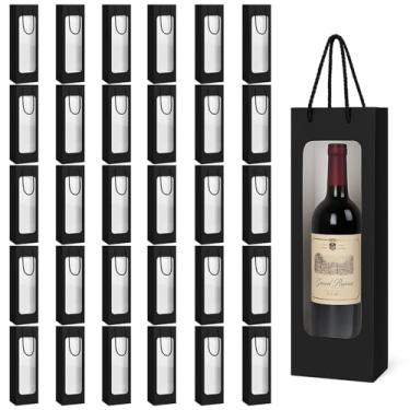 Imagem de 30 peças de sacos de presente para garrafa de vinho com alças, 35 x 12 x 8 cm, bolsa de vinho transparente com janela de vinho, reutilizável de flores de champanhe e licor, sacolas a granel para Natal