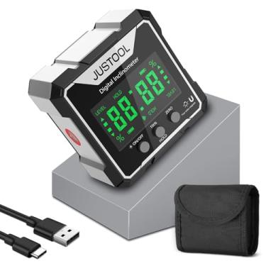 Imagem de JUSTOOL Localizador de ângulo digital magnético, transferidor de ângulo de caixa de nível com inclinômetro de retroiluminação de medidor de ângulo magnético 4 para renovações de marcenaria