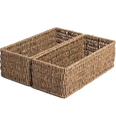 Imagem de JS HANGER Cesta de armazenamento de papel, moldura de metal, conjunto de 2, 35 cm C x 15 cm L x 12 cm A, cesta de vime para despensa, vaso sanitário, banheiro, quarto, cestas de armazenamento para