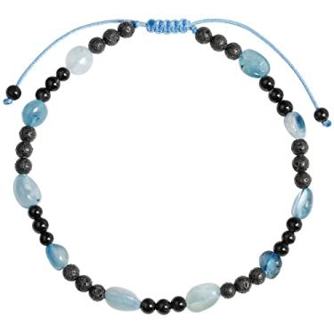 Imagem de Jewever Tornozeleira de ágata preta/pedra vulcânica, cristais de cura e pedras preciosas, difusor de óleo essencial para mulheres ajustáveis (21 a 25 cm), Pedra, Água-Marinha