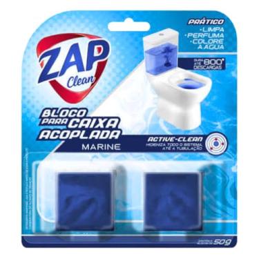 Imagem de Bloco Sanitário Desodorizador Duo Para Caixa Acoplada 50 Gramas Marine Limpa Perfuma E Colore A Água Dura Até 400 Descargas Active-Clean