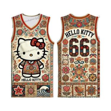 Imagem de Camiseta Casual Feminina Kawaii Hello Kitty Com Decote Redondo Para Co