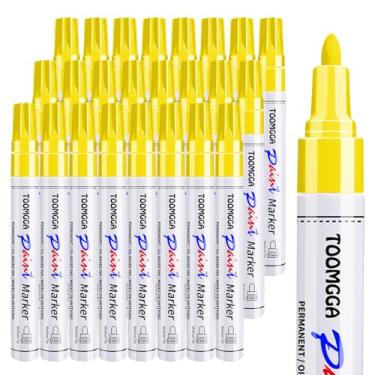 Imagem de Canetas de tinta amarela marcadores permanentes – pacote com 24 canetas marcadoras à base de óleo, ponta média, secagem rápida e à prova d'água para pintura de rocha, pneu de carro, metal, plástico
