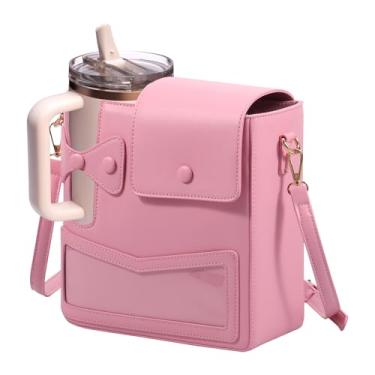 Imagem de Bolsa transversal para Stanley Cup, bolsa tiracolo portátil para armazenamento de copo de água, bolsa de armazenamento para garrafa de água, bolsa de mão com suporte de copo para uso ao ar livre, Rosa