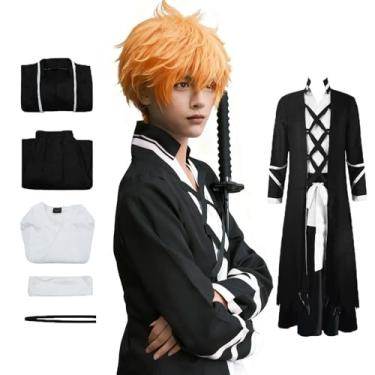 Imagem de XINVTIV Kurosaki Conjunto Completo Adulto Cosplay Kurosaki Samurai Kimono Fantasia Plus Size Preto Uniforme para Festa de Halloween, Preto, P
