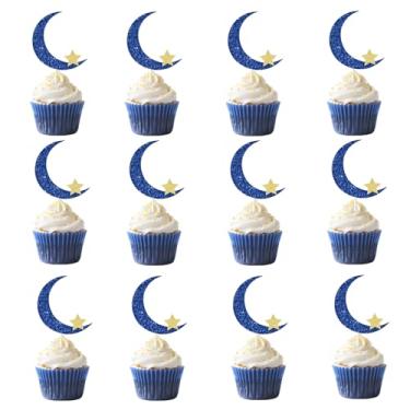 Imagem de 36pcs Moon and Star Cupcake Toppers, Over the Moon Twinkle Twinkle Little Star Glitter Cake Decorations, Outer Space Theme Party Supplies, Paper Cupcake Picks for Birthday Baby Shower