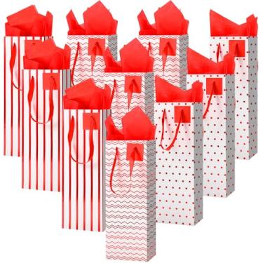 Imagem de Chrisfall 12 sacos de vinho para garrafas, sacos de presente de vinho, papel kraft a granel com alças de etiquetas, papel de seda para embrulho de Natal, Natal, festa de aniversário, presente de