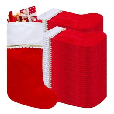 Imagem de Tokforty Pacote com 100 meias de Natal de feltro, enfeites de Natal vermelhos e brancos de 48 cm, punho branco com acabamento dourado, meias de Natal para decorações de Natal em família