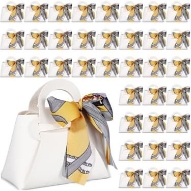 Imagem de Abbylike 36 peças bolsa de couro PU sacos de presente com alças bolsa de fita para lembrancinhas de festa para chás de bebê, aniversário, casamento doces (branco)