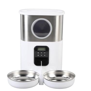 Imagem de Luqeeg Alimentadores Automáticos, Alimentador Automático Temporizado para Gatos de 5L, Dispensador de Ração para Cães Em Aço Inoxidável com Design de Tigela Dupla, para Cães e Gatos (Branco)