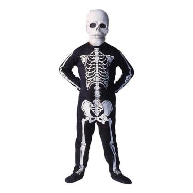 Imagem de Fantasia Esqueleto Infantil Halloween Máscara Macacão Longo