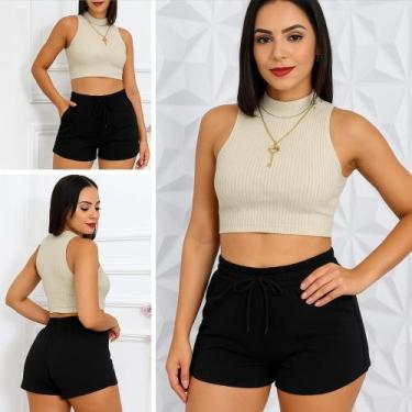 Imagem de Short Feminino MOLETOM Moda Estilo Conforto - Kesdey, Preto, M