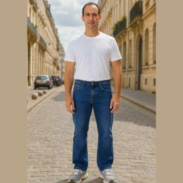 Imagem de Calça Jeans Reta Masculino Cintura Média  Azul Marinho Casual e Elegan