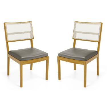 Imagem de Kit Com 2 Cadeiras Milena Madeira Maciça Assentos Estofados Encostos De Tela Sintética Veludo Chumbo 109