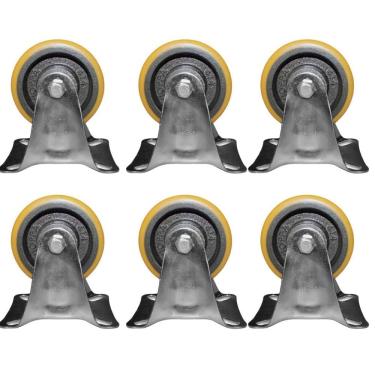 Imagem de Kit 6 Rodinhas 100Mm Ferro Com Poliuretano 4`` Placa Fixa