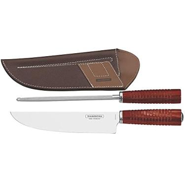 Imagem de O Jogo De Facas Tramontina Com Lâminas Em Aço Inox E Cabos De Madeira Tratada Polywood Vermelho Com Chaira 02 Peças