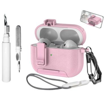 Imagem de [4 em 1] Capa protetora de couro TSVSXS compatível com AirPods Pro 3 com chaveiro e kit de limpeza, capa protetora à prova de choque para homens e mulheres com cordão