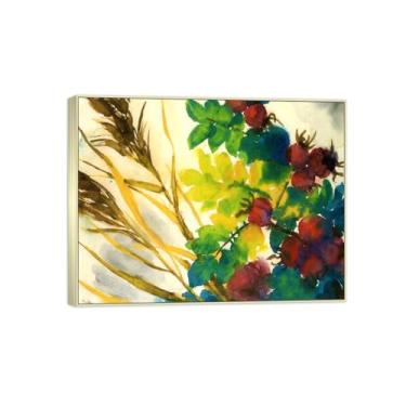 Imagem de BMZFYBS Arte de parede em tela de flores reprodução de pintura famosa - imagens de moldura prata para sala de estar - pôster e impressões de decoração vermelha verde amarelo 80 x 105 cm 31 x 41 pol